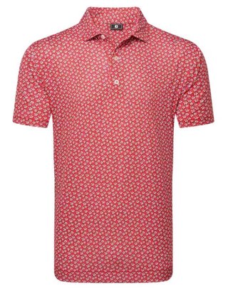 FootJoy Floral Sketch Print Lisle polo de hombre, blanco/hibisco