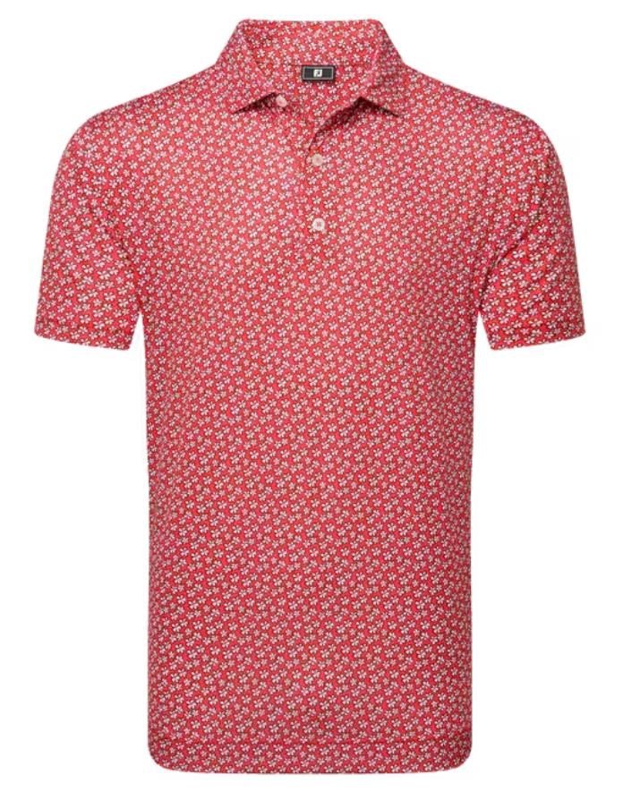 FootJoy Floral Sketch Print Lisle polo de hombre, blanco/hibisco