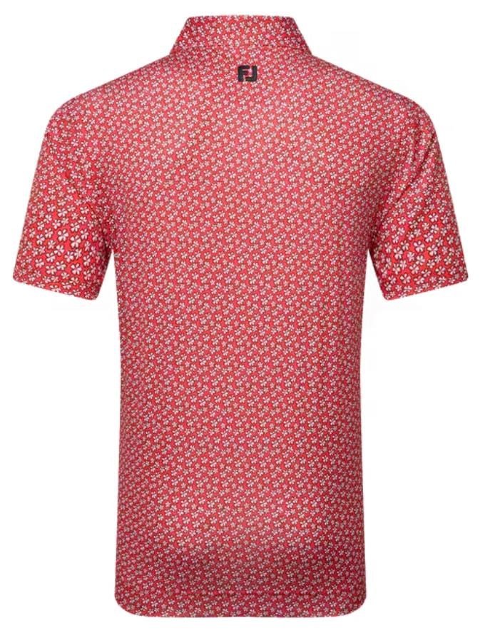 FootJoy Floral Sketch Print Lisle polo de hombre, blanco/hibisco