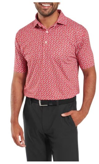 FootJoy Floral Sketch Print Lisle polo de hombre, blanco/hibisco