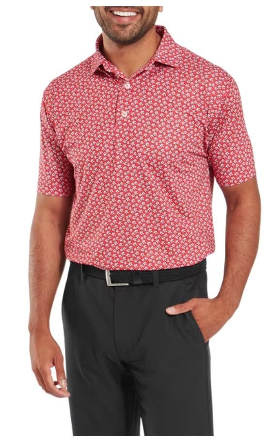 FootJoy Floral Sketch Print Lisle polo de hombre, blanco/hibisco