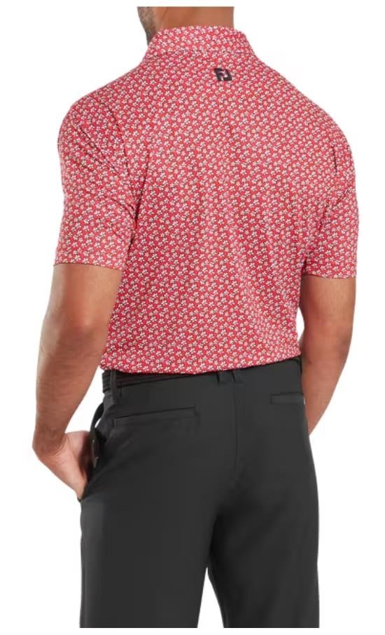 FootJoy Floral Sketch Print Lisle polo de hombre, blanco/hibisco