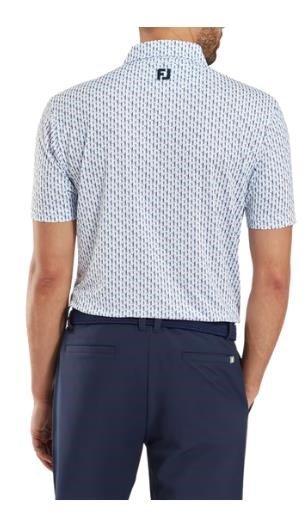 FootJoy Figure Print Lisle polo de hombre, blanco/azul marino