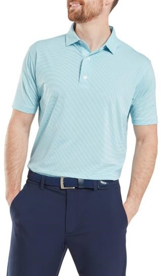 FootJoy Micro Feeder Stripe Lisle polo de hombre, azul claro/blanco