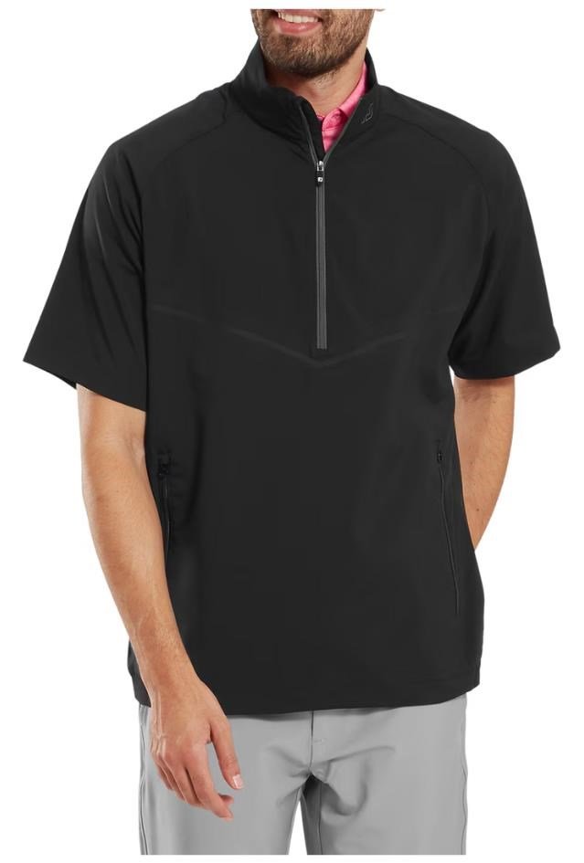 FootJoy Zephyr chaqueta cortavientos de manga corta para hombre, negra