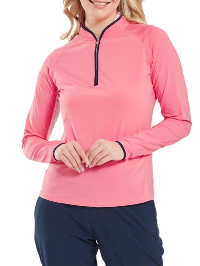 FootJoy 1/4-Zip LS Sun Protection camiseta de manga larga con protección solar para mujer, pink lemonade