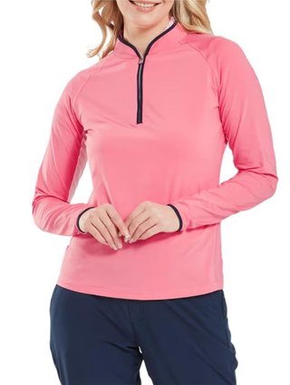 FootJoy 1/4-Zip LS Sun Protection camiseta de manga larga con protección solar para mujer, pink lemonade