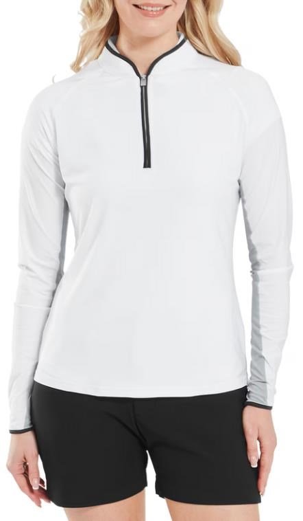 FootJoy 1/4-Zip LS Sun Protection camiseta de manga larga de mujer con protección solar, blanca