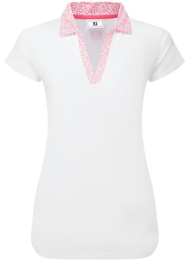 FootJoy Cap Sleeve Print Trim Lisle polo de mujer, blanco/pink lemonade
