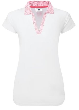 FootJoy Cap Sleeve Print Trim Lisle polo de mujer, blanco/pink lemonade