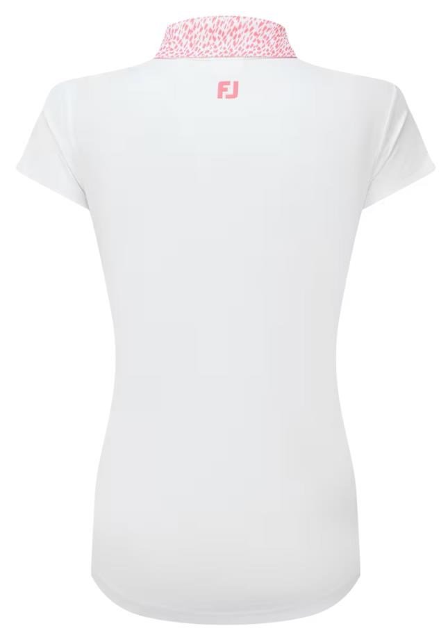 FootJoy Cap Sleeve Print Trim Lisle polo de mujer, blanco/pink lemonade