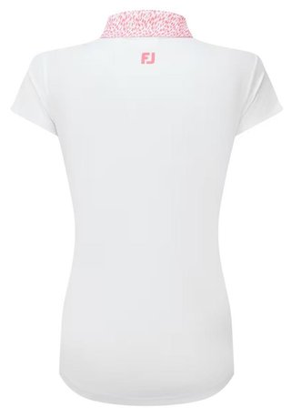FootJoy Cap Sleeve Print Trim Lisle polo de mujer, blanco/pink lemonade