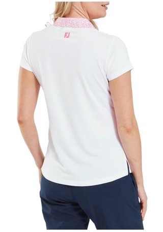 FootJoy Cap Sleeve Print Trim Lisle polo de mujer, blanco/pink lemonade