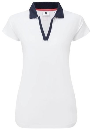 FootJoy Cap Sleeve Print Trim Lisle polo de mujer, blanco/navy