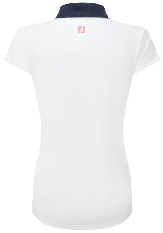 FootJoy Cap Sleeve Print Trim Lisle polo de mujer, blanco/navy