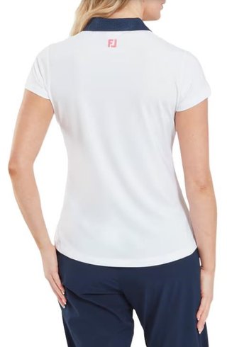 FootJoy Cap Sleeve Print Trim Lisle polo de mujer, blanco/navy