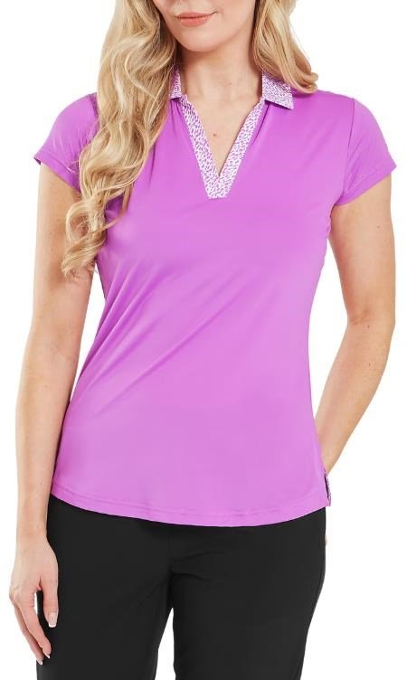 FootJoy Cap Sleeve Print Trim Lisle polo de mujer, berry/berry