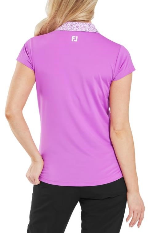 FootJoy Cap Sleeve Print Trim Lisle polo de mujer, berry/berry