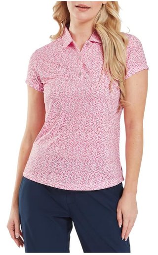 FootJoy Animal Print Cap Sleeve Lisle polo de mujer, pink lemonade