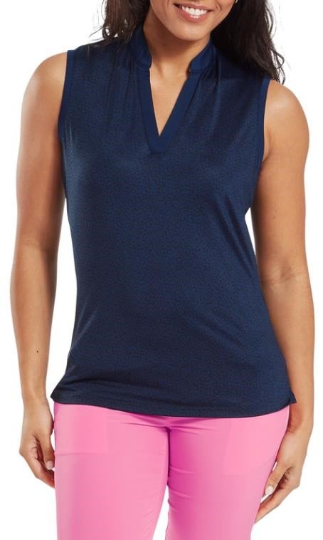 FootJoy Animal Print Sleeveless Lisle polo de mujer, azul marino