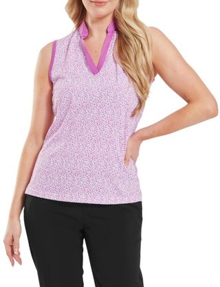 FootJoy Animal Print Sleeveless polo de mujer, berry