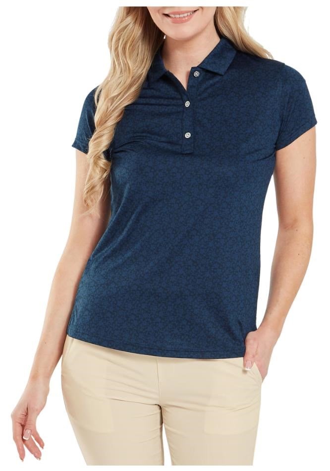 FootJoy Painted Floral Cap Sleeve polo de mujer, azul marino