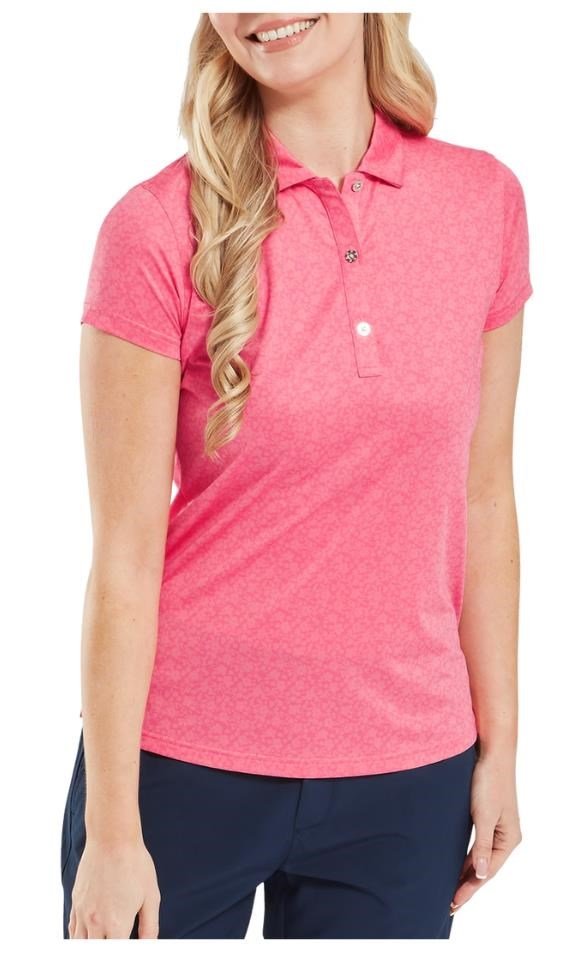 FootJoy Painted Floral Cap Sleeve Lisle polo de mujer, pink lemonade