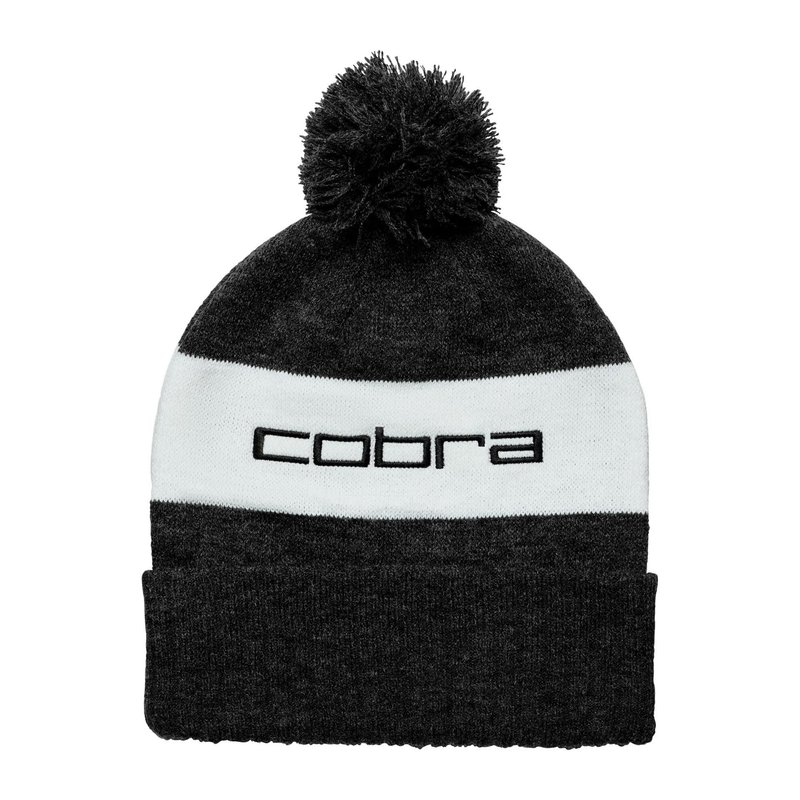 Cobra Pom Beanie gorro de invierno, negro puma/brillo blanco