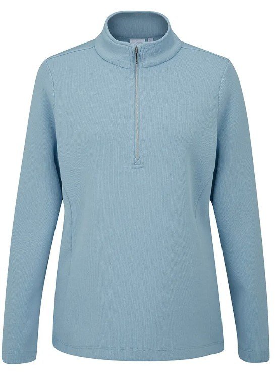 PING Lyla half zip ribbed fleece de mujer, azul cielo jaspeado