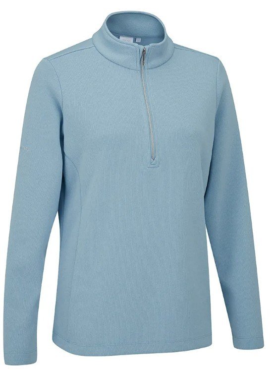 PING Lyla half zip ribbed fleece de mujer, azul cielo jaspeado
