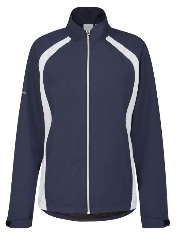 PING Freda chaqueta impermeable de mujer, oxford blue/blanco
