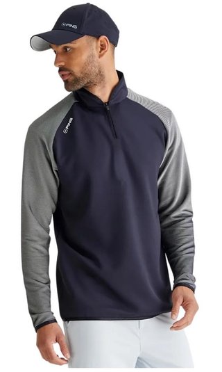 PING Strio Performance midlayer sudadera de hombre, negro/blanco