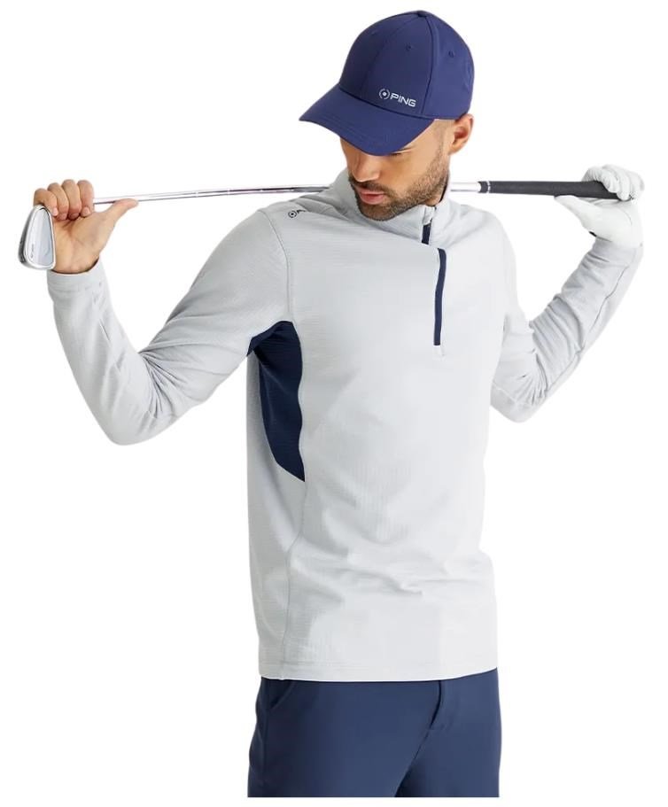 PING Rhodri Half Zip Fleece sudadera polar para hombre, silver/navy