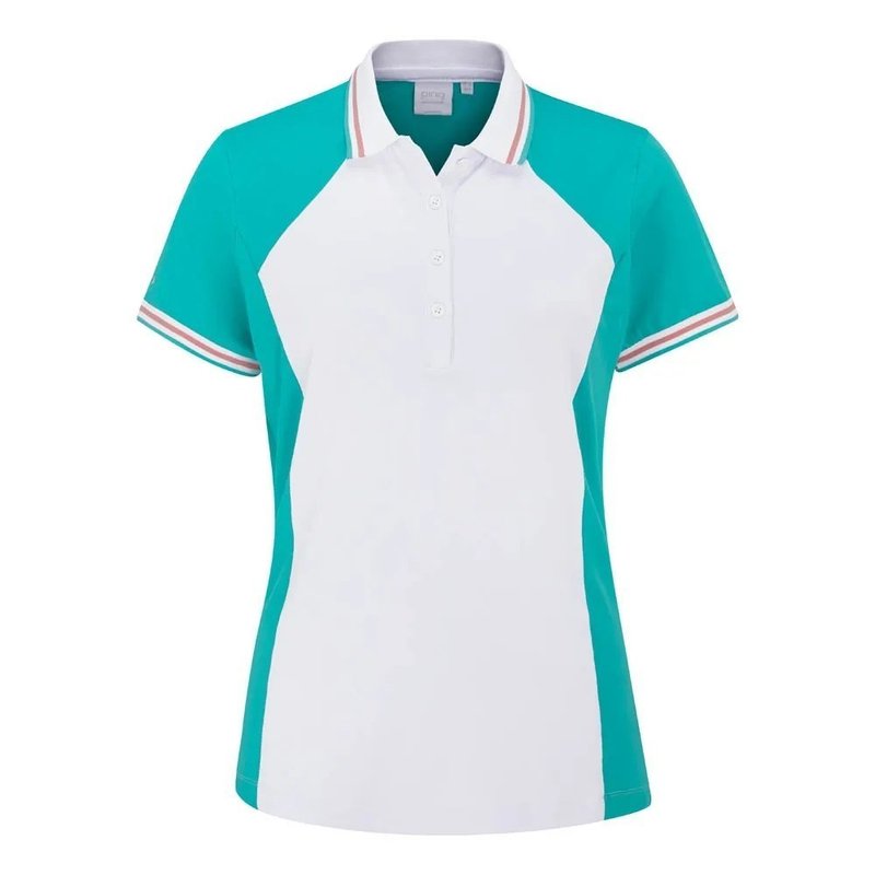 PING Ali polo de manga corta de mujer, aguamarina brillante/blanco