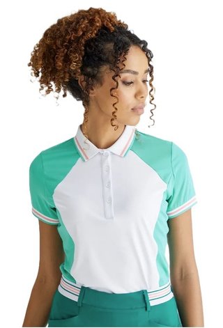 PING Ali polo de manga corta de mujer, aguamarina brillante/blanco