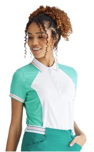 PING Ali polo de manga corta de mujer, aguamarina brillante/blanco