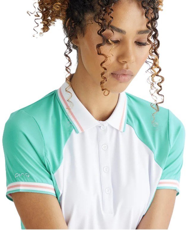 PING Ali polo de manga corta de mujer, aguamarina brillante/blanco