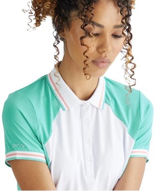 PING Ali polo de manga corta de mujer, aguamarina brillante/blanco