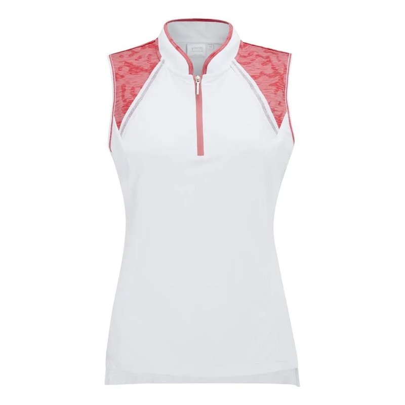 PING Nala Colour Block sin mangas polo de mujer, white/sweat pea