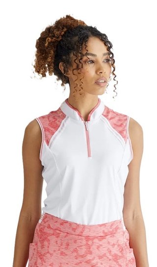 PING Nala Colour Block sin mangas polo de mujer, white/sweat pea