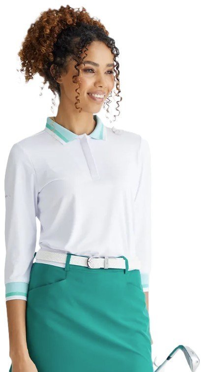 PING Lindsey polo de mujer, blanco/aqua brillante