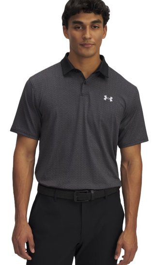 Under Armour T2G Printed polo de hombre, negro/halo gray