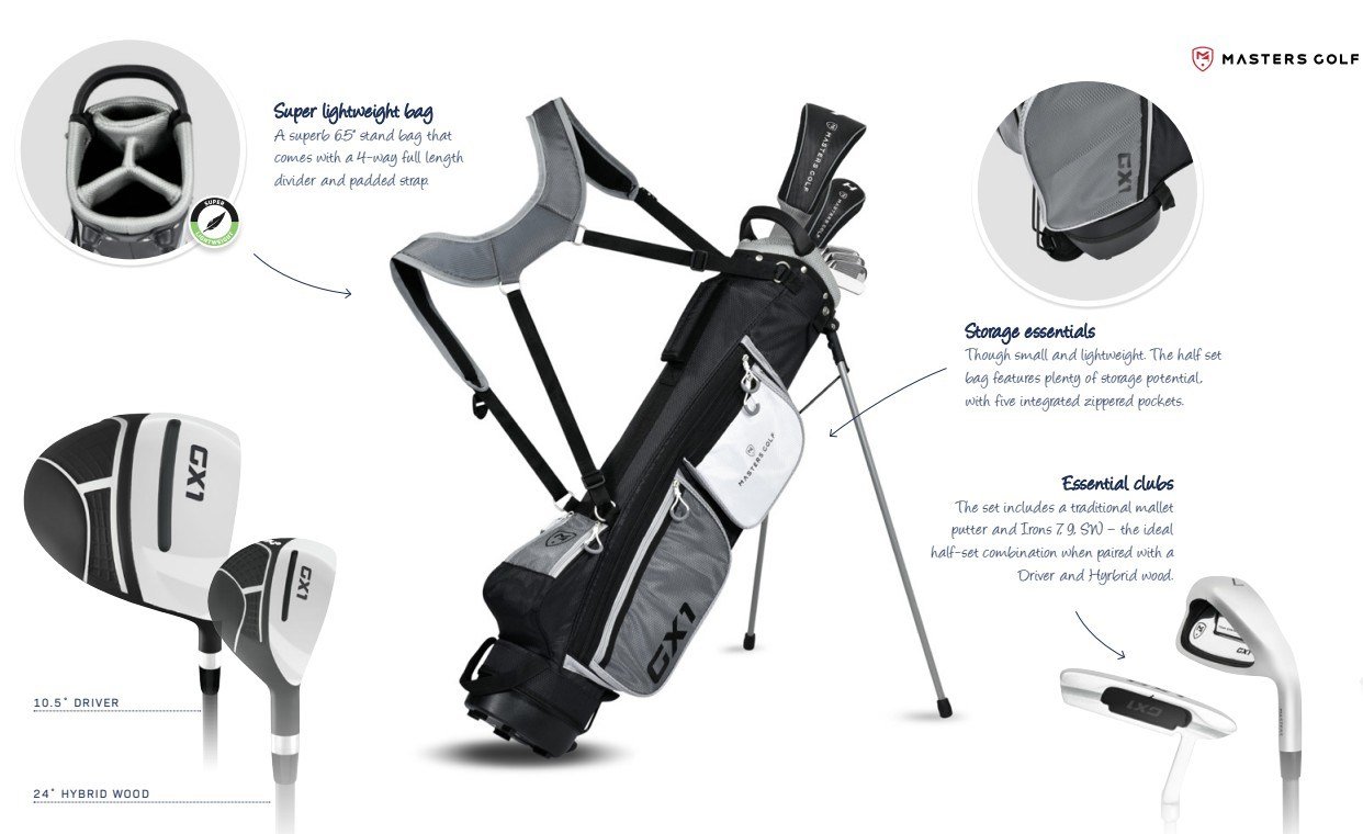 Masters GX1 Gts set de golf medio de hombre, grafito + stand bag, negro/gris/blanco