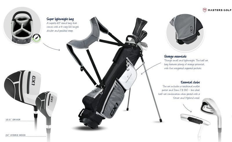 Masters GX1 Gts set de golf medio de hombre, grafito + stand bag, negro/gris/blanco