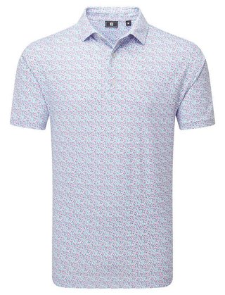 FootJoy Gamer Print Pique polo de hombre, blanco/air blue/tide/magenta