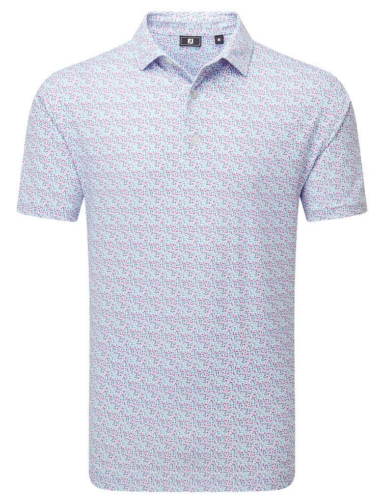 FootJoy Gamer Print Pique polo de hombre, blanco/air blue/tide/magenta