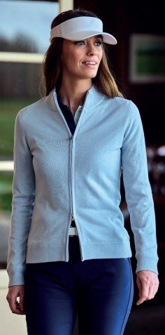 FootJoy Drirelease Full-Zip Lined suéter de mujer, azul hielo