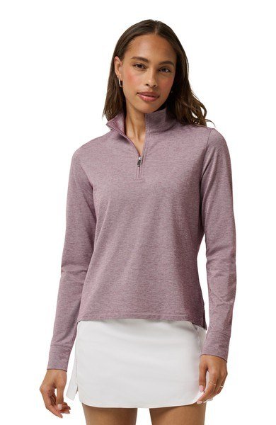 Travis Mathew Featherweightt Active Zip manga larga polo de mujer, heather damson