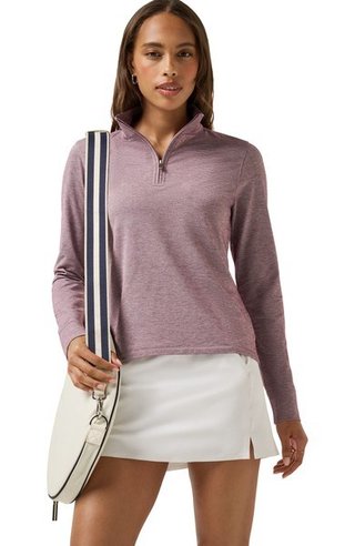 Travis Mathew Featherweightt Active Zip manga larga polo de mujer, heather damson