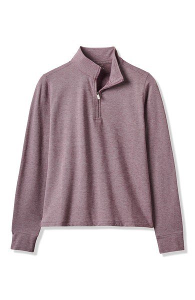 Travis Mathew Featherweightt Active Zip manga larga polo de mujer, heather damson